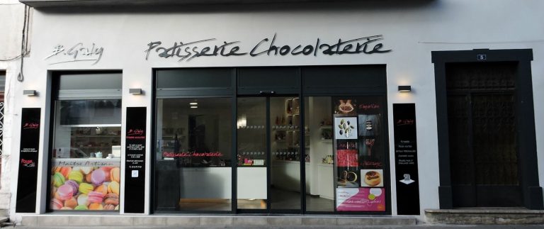Habillage facade et vitrine – Patisserie Chocolaterie GALY (Cazeres)