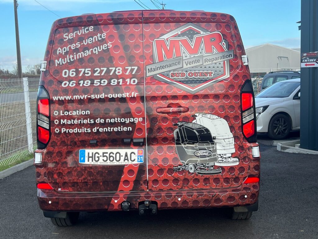 Covering publicitaire sur Ford Transit société MVR Sud Ouest