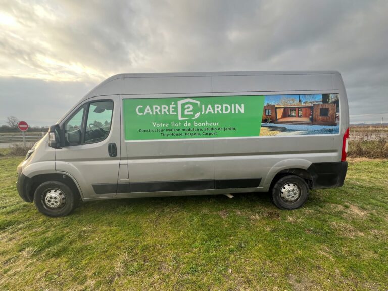 Habillage publicitaire Peugeot Boxer – Carré 2 Jardin | Réalisation IDFactory Cazères